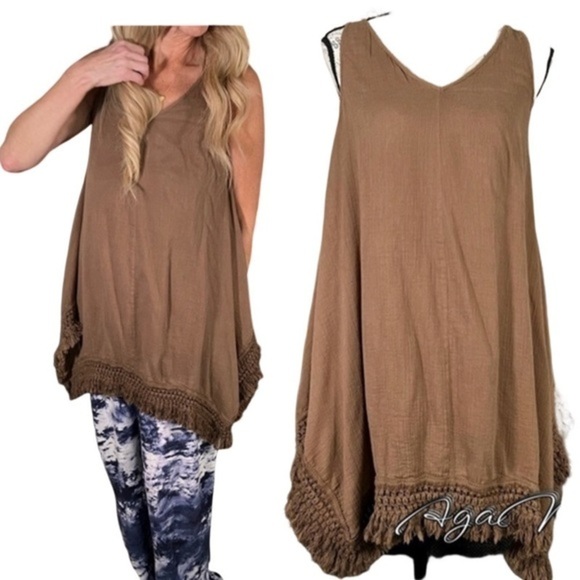 Umgee Gauze Diamond Shape Tunic in Cocoa - Picture 1 of 16